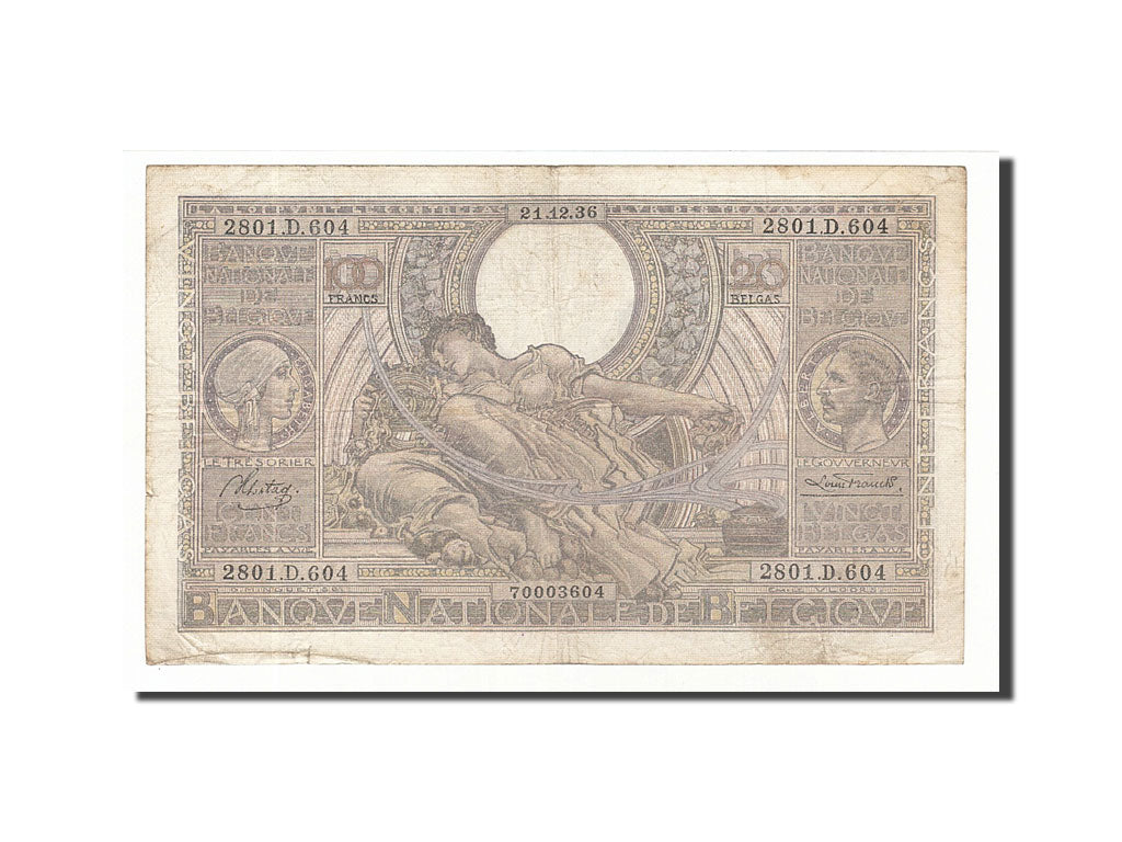 Belgium 100 Francs-20 Belgas 1936 KM:107 1936-12-21 VF(20-25) 2801.D.604
