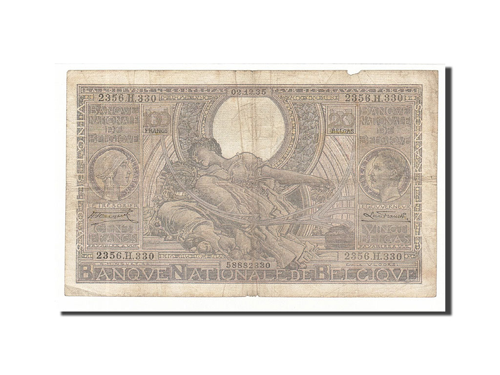 Billete, 100 Francs-20 Belgas, 1935, Bélgica, KM:107, 1935-12-02, BC