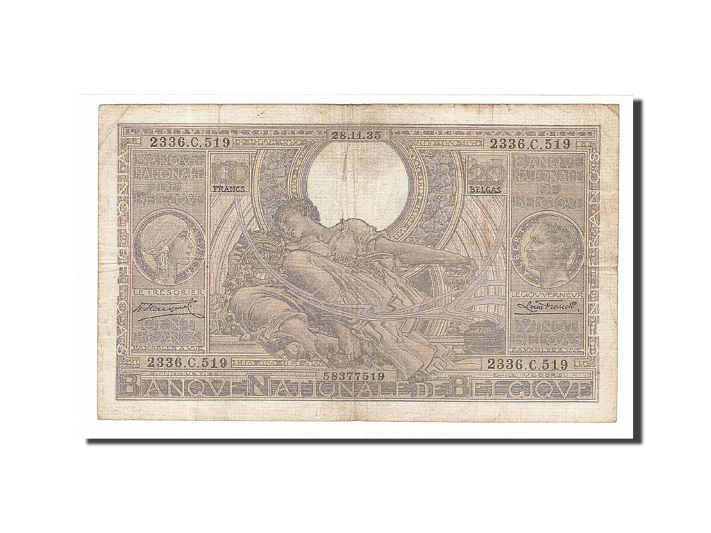 Banknote, Belgium, 100 Francs-20 Belgas, 1935, 1935-11-28, KM:107, VF(20-25)