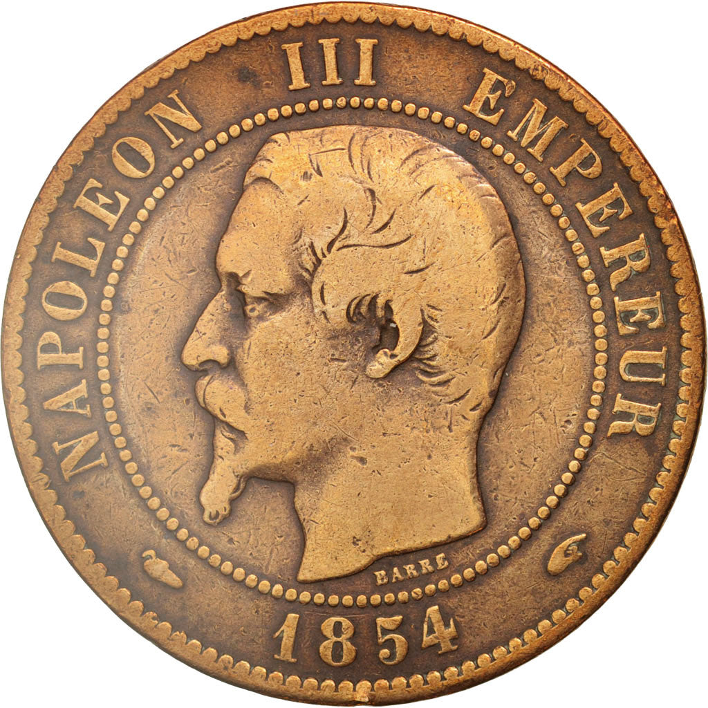 France, Napoleon III, 10 Centimes, 1854, Paris, VF(20-25), Bronze, KM 771.1