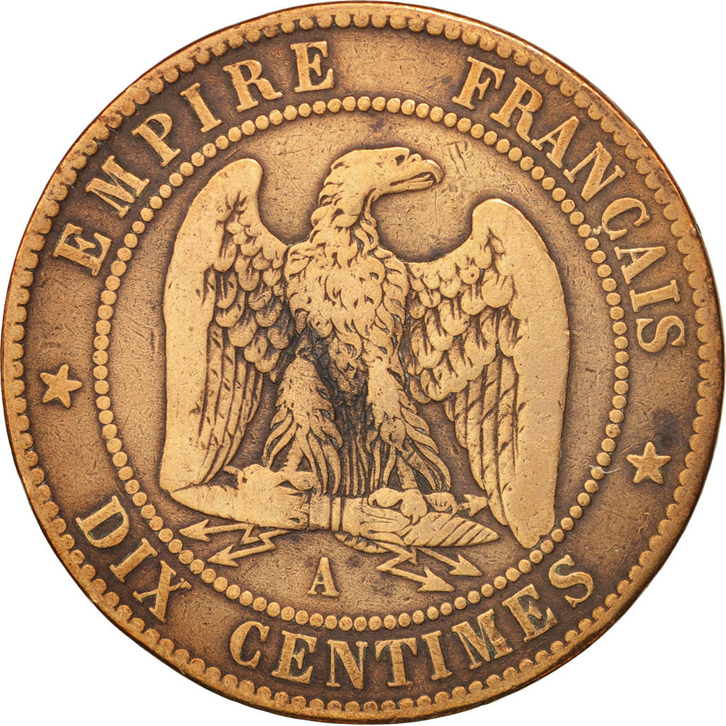 France, Napoleon III, 10 Centimes, 1854, Paris, VF(20-25), Bronze, KM 771.1