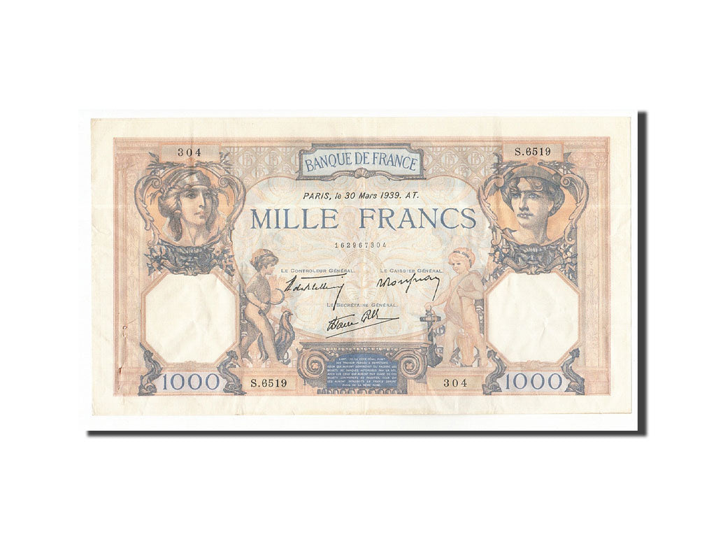 Banconote, Francia, 1000 Francs, 1939, 1939-03-30, BB+, Fayette:38.35, KM:90c