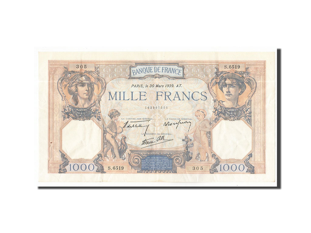 Banknote, France, 1000 Francs, 1939, 1939-03-30, AU(50-53), Fayette:38.35