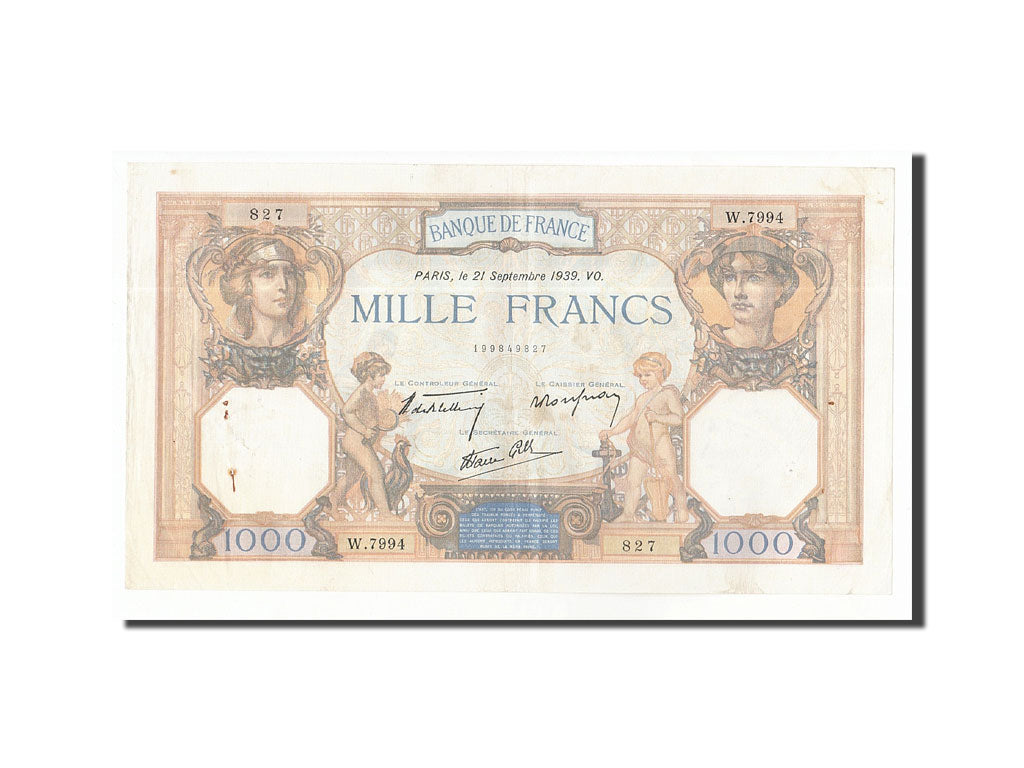 Banknote, France, 1000 Francs, 1939, 1939-09-21, EF(40-45), Fayette:38.37