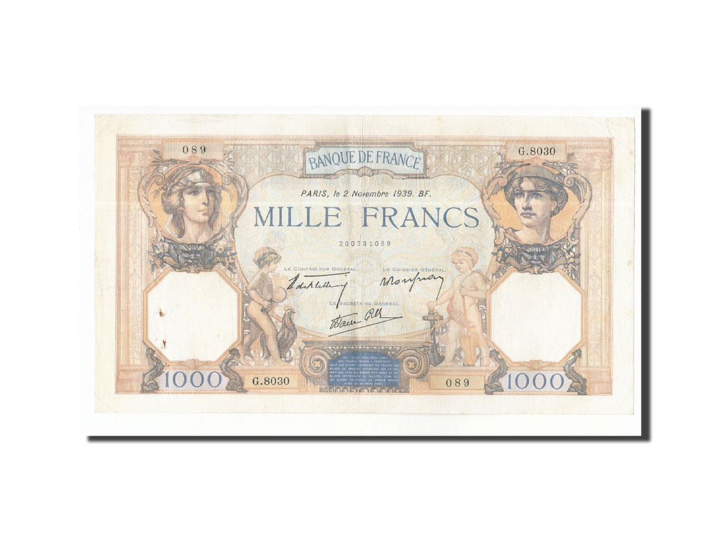 Banconote, Francia, 1000 Francs, 1939, 1939-11-02, BB, Fayette:38.38, KM:90c