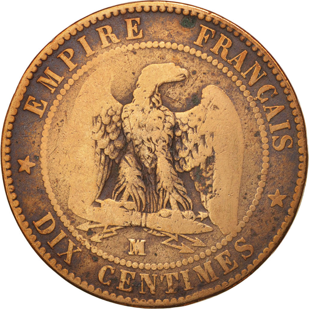 France, Napoleon III, 10 Centimes, 1854, Marseille, VG(8-10), Bronze, KM 771.6