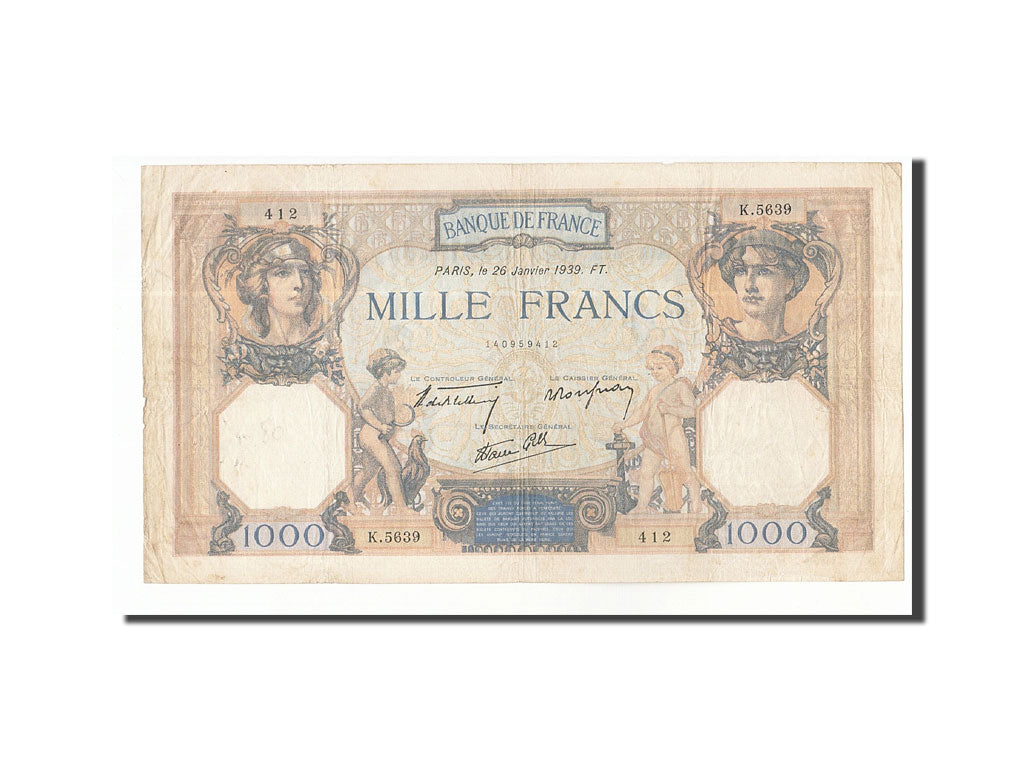 FRANCE, 1000 Francs, 1939, KM:90c, 1939-01-26, VF(20-25), K.5639, Fayette:38.33