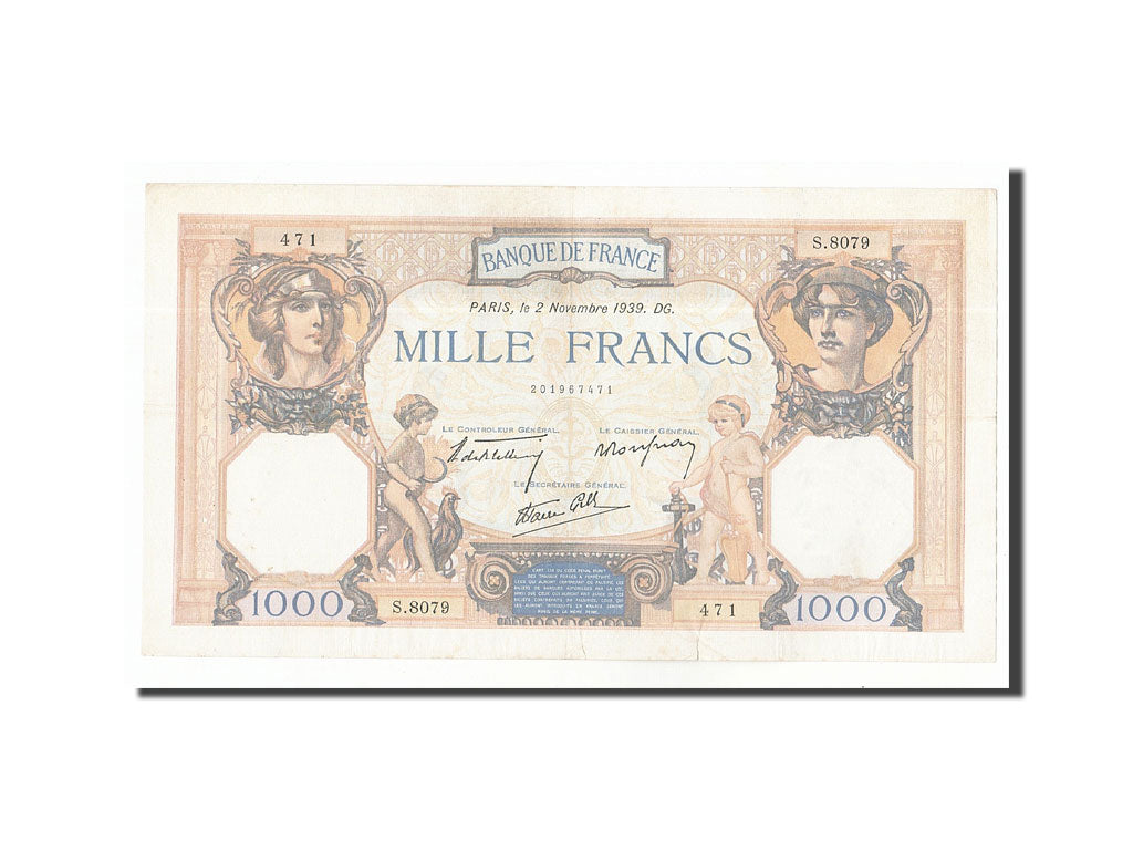 Banknote, France, 1000 Francs, 1939, 1939-11-02, EF(40-45), Fayette:38.38