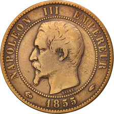 France, Napoleon III, 10 Centimes, 1855, Paris, TB, Bronze, KM 771.1, Gadoury248
