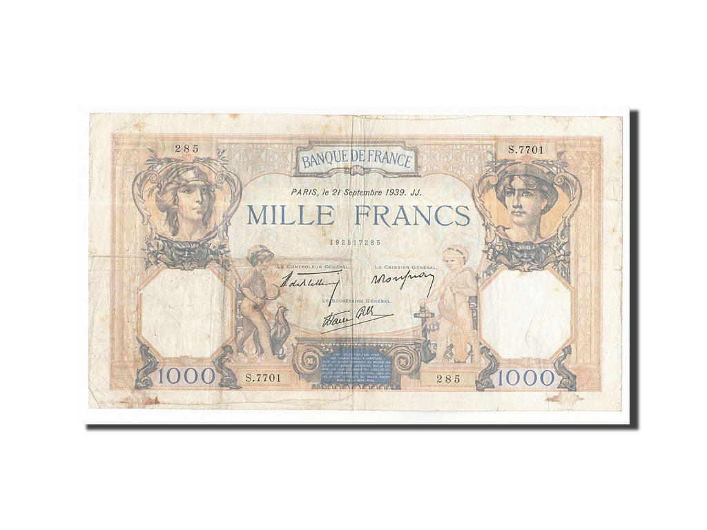 FRANCE, 1000 Francs, 1939, KM:90c, 1939-09-21, VF(30-35), S.7701, Fayette:38.37