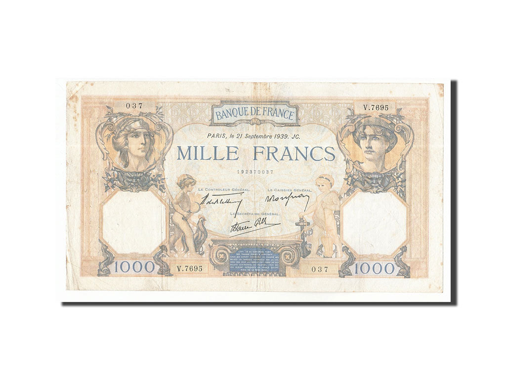 FRANCE, 1000 Francs, 1939, KM:90c, 1939-09-21, VF(30-35), V.7695, Fayette:38.37