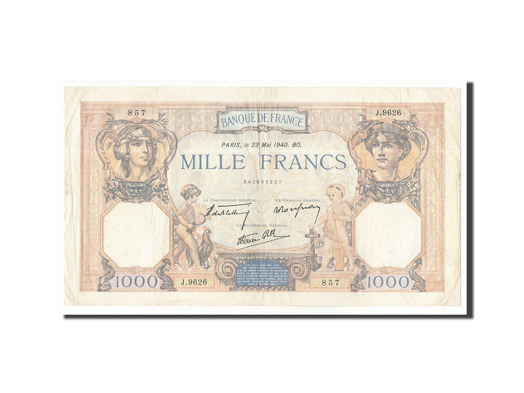 Geldschein, Frankreich, 1000 Francs, 1940, 1940-05-23, SS, Fayette:38.47, KM:90c