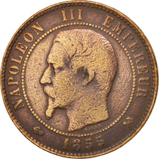 France, Napoleon III, 10 Centimes, 1855, Rouen, VF(20-25), Bronze, KM 771.2