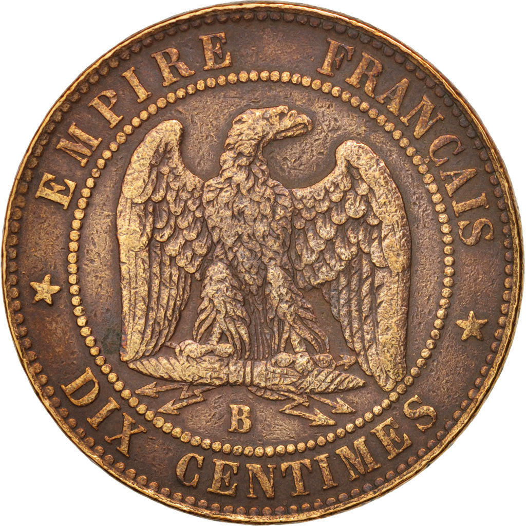 France, Napoleon III, 10 Centimes, 1855, Rouen, VF(20-25), Bronze, KM 771.2