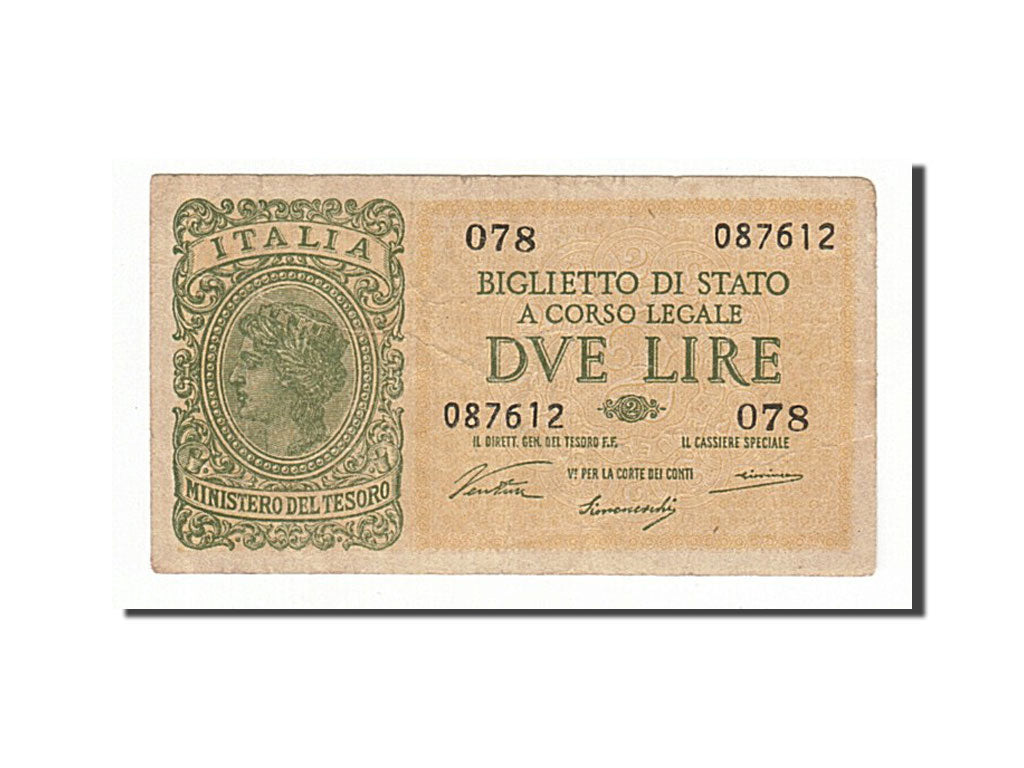 Italy, 2 Lire, 1944, KM:30a, 1944-11-23, VF(30-35), 078 087612