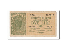 Italy, 2 Lire, 1944, KM:30a, 1944-11-23, VF(30-35), 078 087612