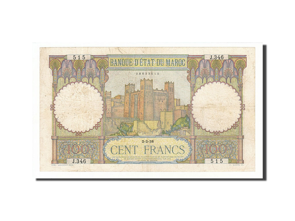 Morocco, 100 Francs, 1938, KM:20, 1938-02-02, EF(40-45)