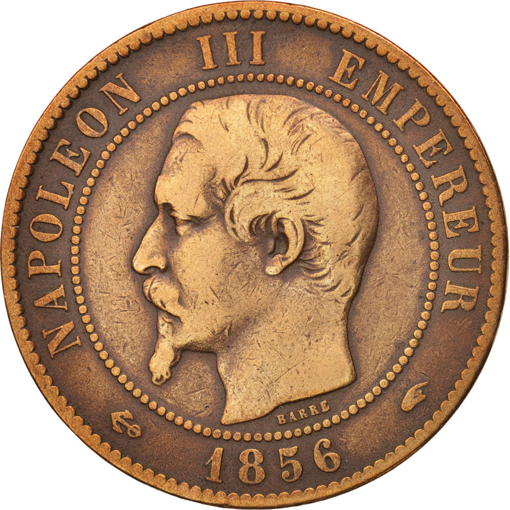 France, Napoleon III, 10 Centimes, 1856, Paris, VF(20-25), Bronze, KM 771.1