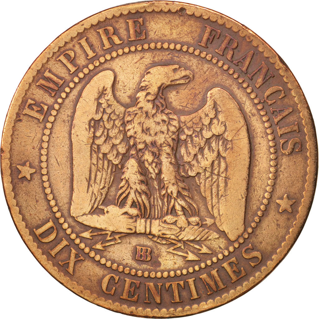 France, Napoleon III, 10 Centimes, 1856, Strasbourg, F(12-15), KM 771.3