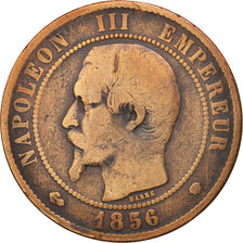 France, Napoleon III, 10 Centimes, 1856,Marseille, B+,Bronze,KM 771.6,Gadoury248
