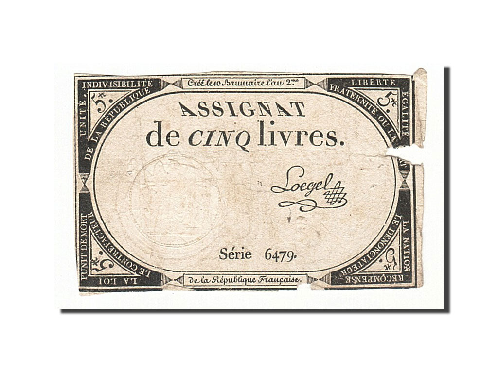 France, 5 Livres, 1793, KM:A76, 1793-10-31, VG(8-10), Lafaurie:171