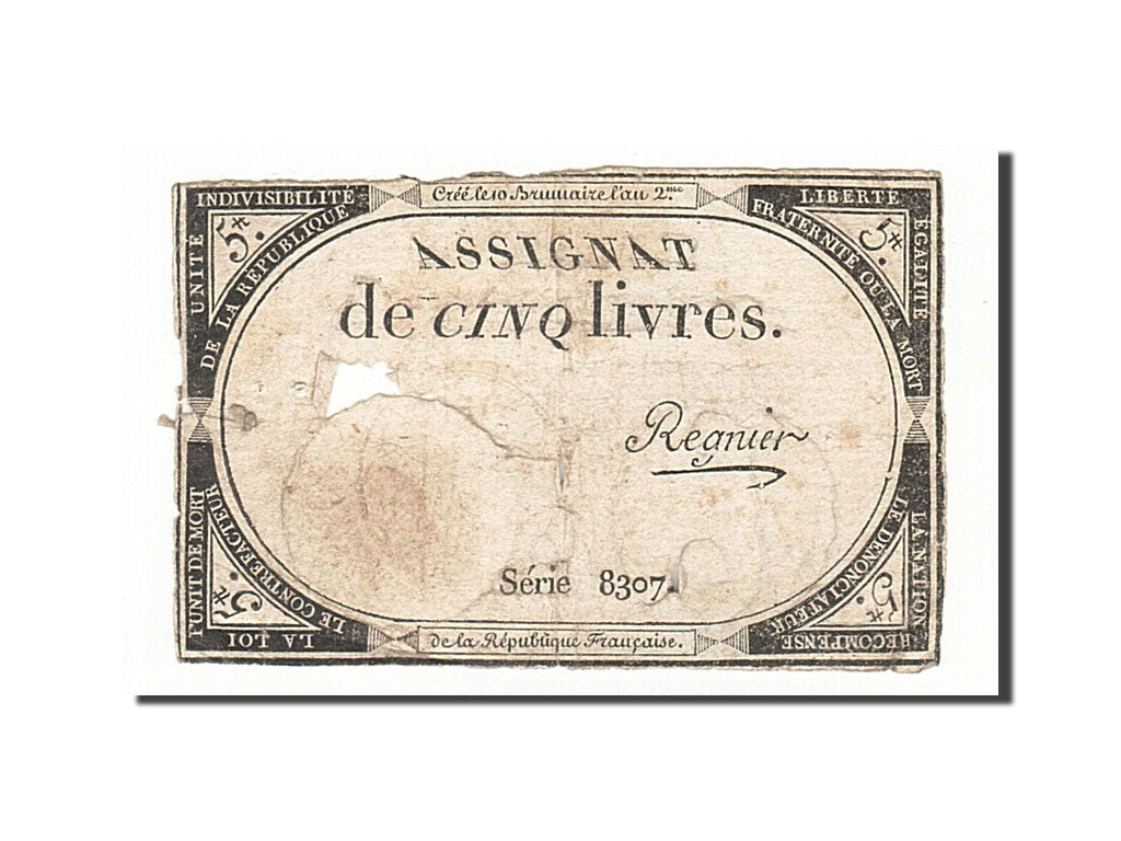 France, 5 Livres, 1793, KM:A76, 1793-10-31, VG(8-10), Lafaurie:171