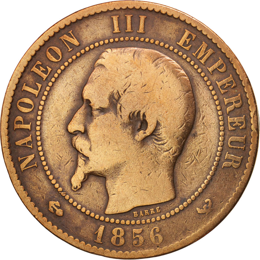 France, Napoleon III, 10 Centimes, 1856, Lille, B+, Bronze, KM 771.7,Gadoury 248
