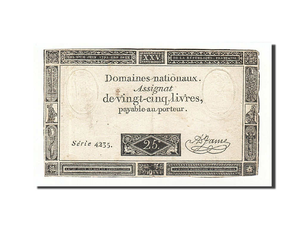 Banknote, France, 25 Livres, 1793, 1793-06-06, VF(20-25), KM:A71, Lafaurie:168