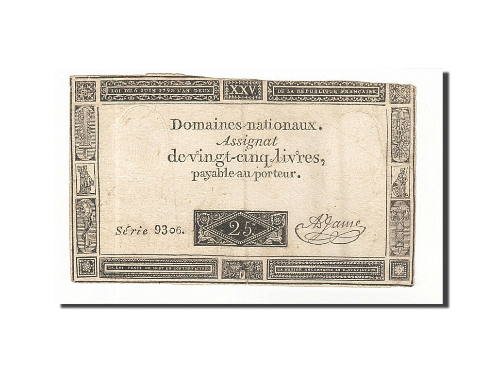 Geldschein, Frankreich, 25 Livres, 1793, 1793-06-06, S, KM:A71, Lafaurie:168