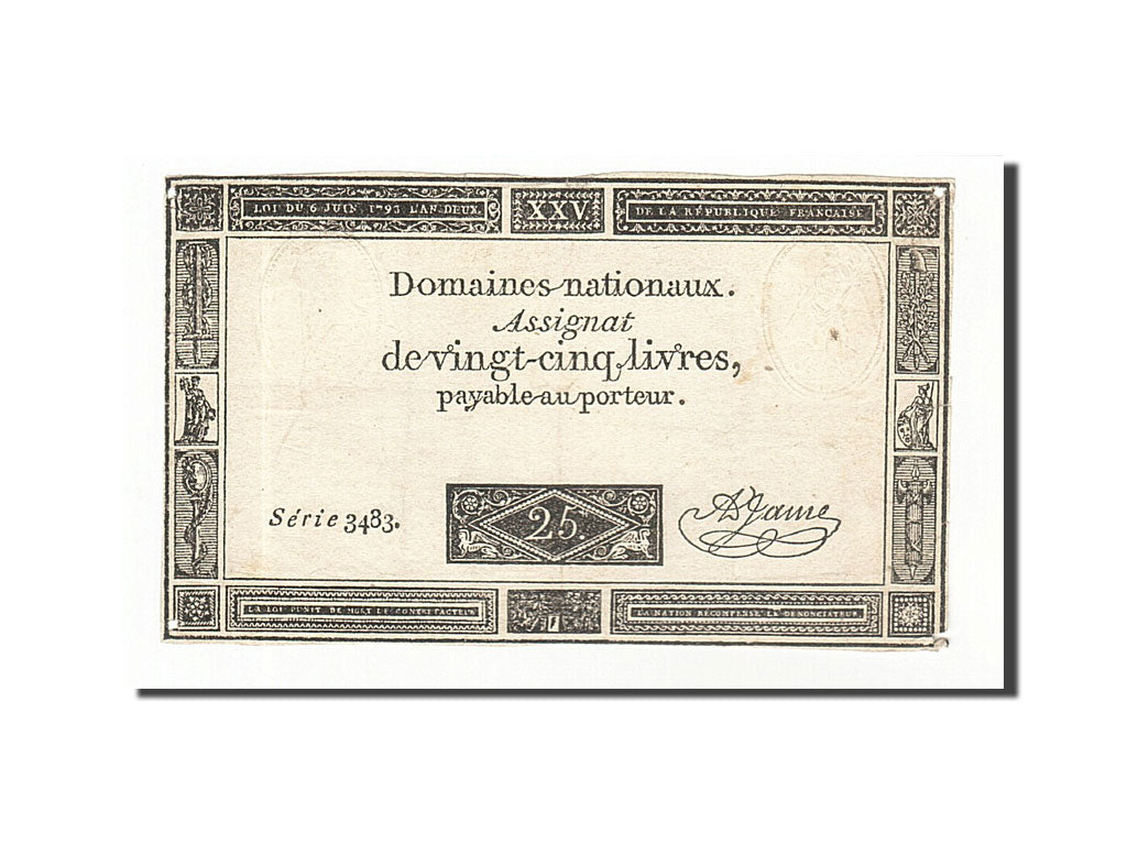 France, 25 Livres, 1793, KM:A71, 1793-06-06, VF(20-25), Lafaurie:168