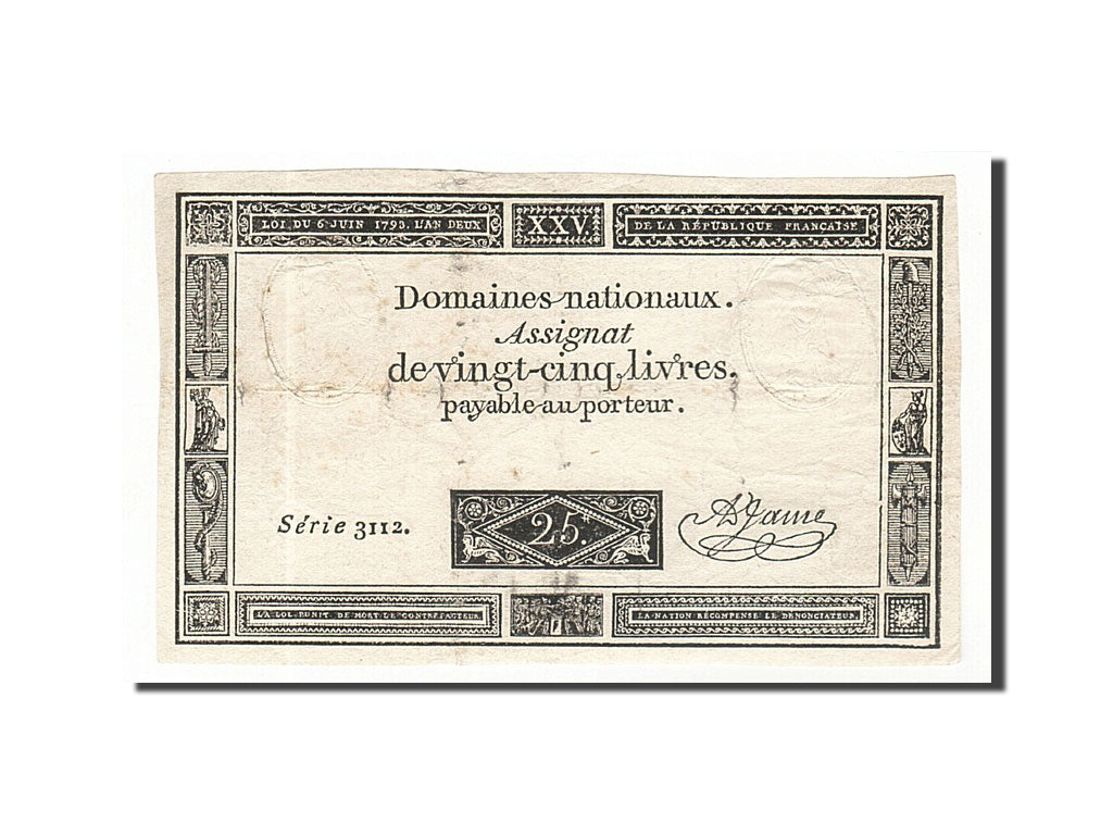 France, 25 Livres, 1793, KM:A71, 1793-06-06, VF(20-25), Lafaurie:168