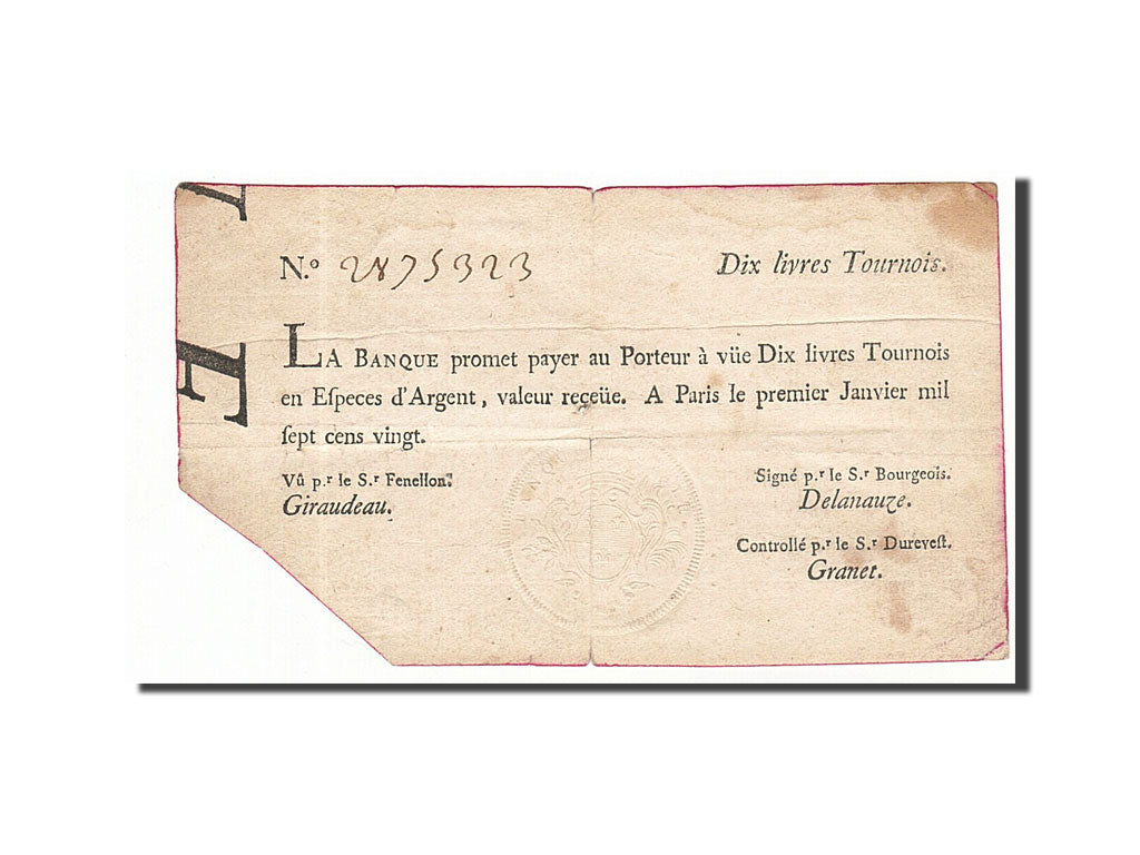 France, 10 Livres, 1720, KM:A16b, 1720-01-01, VF(30-35), Lafaurie:89