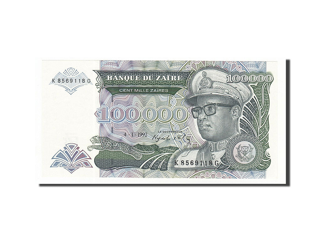 Banknote, Zaire, 100,000 Zaïres, 1992, 1992-01-04, KM:41a, UNC(65-70)