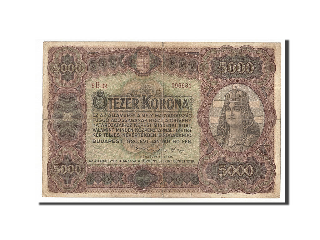 Hungary, 5000 Korona, 1920, KM:67, 1920-01-01, VF(20-25)