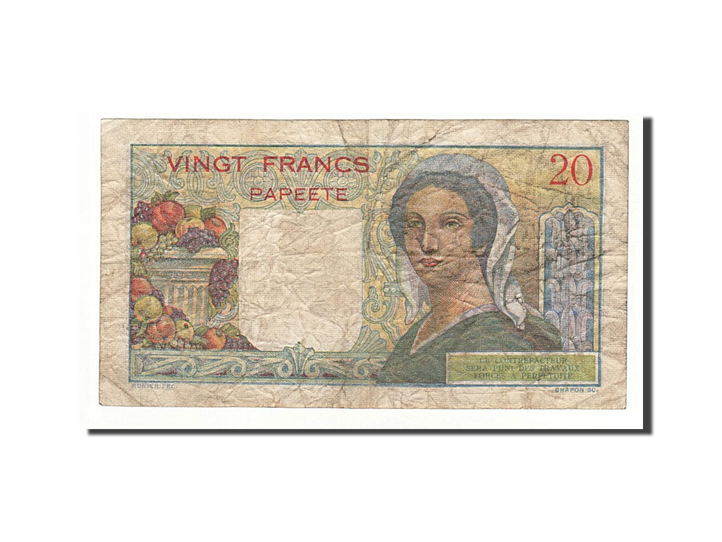 Tahiti, 20 Francs, 1951, Undated (1963), KM:21c, VF(20-25)