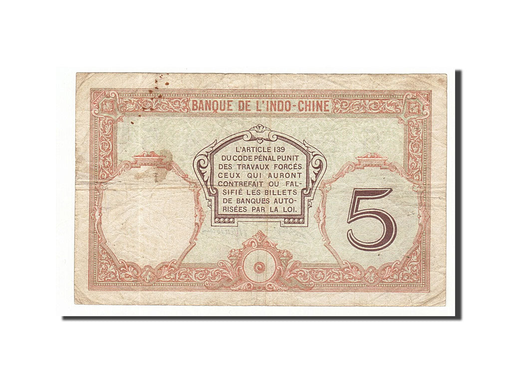 New Caledonia, 5 Francs, 1926-1929, Undated (1926), KM:36b, VF(20-25)