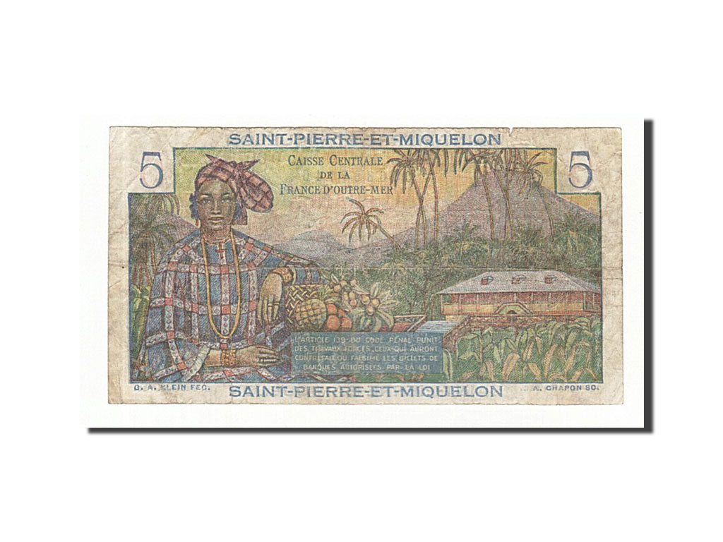 Saint Pierre and Miquelon, 5 Francs, 1950, KM:22, Undated (1950-1960), TB