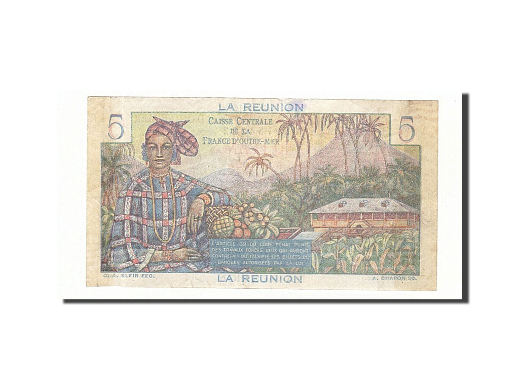 Réunion, 5 Francs, 1947, Undated (1947), KM:41a, VF(30-35)