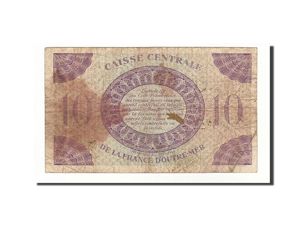 Guadeloupe, 10 Francs, 1944, 1944-02-02, KM:27A, VF(20-25)