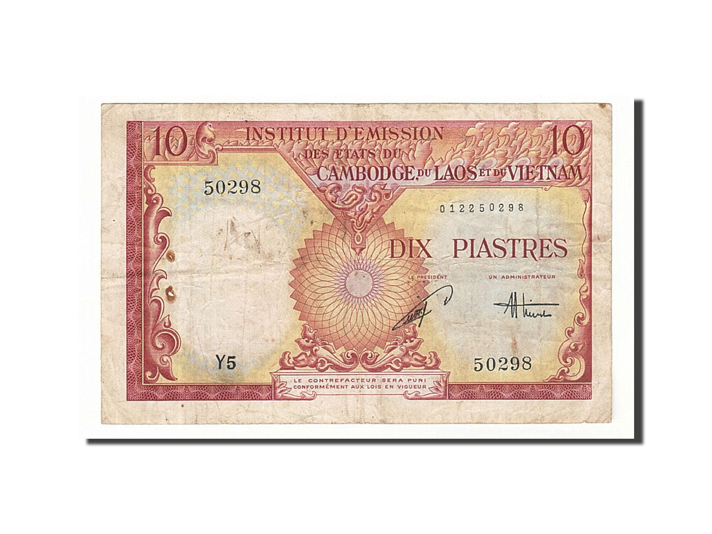 FRENCH INDO-CHINA, 10 Piastres = 10 Dong, 1953-1954, Undated (1953), KM:107,...