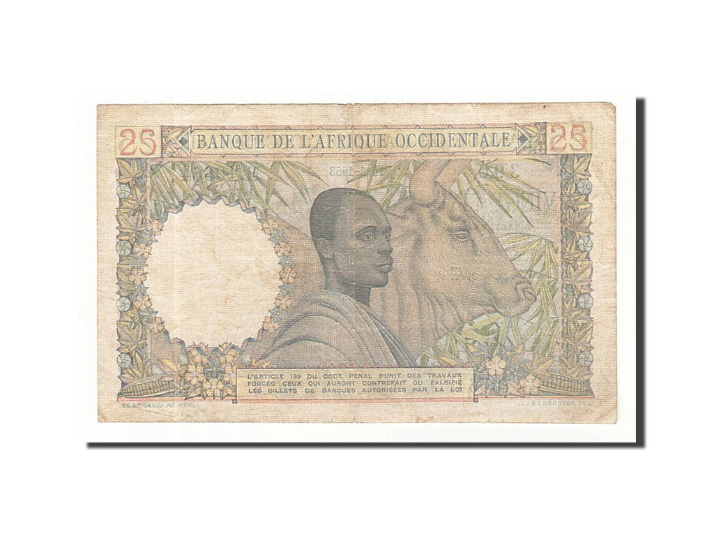 Banknote, French West Africa, 25 Francs, 1943-1948, 1953-04-10, KM:38, VF(30-35)