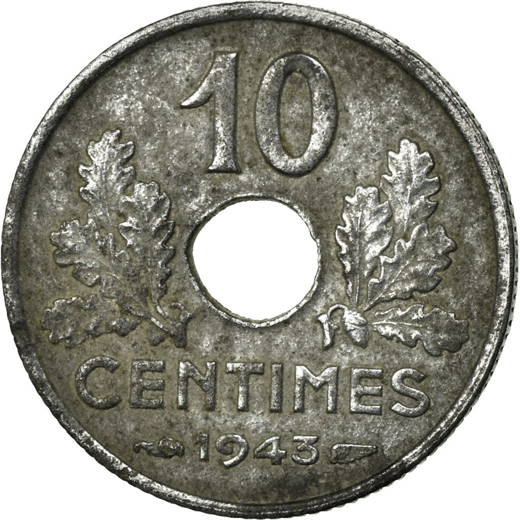 Monnaie, France, État français, 10 Centimes, 1943, TTB+, Zinc, KM:903