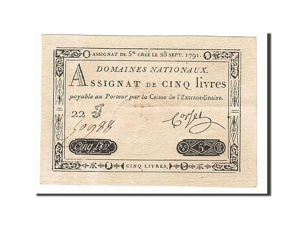 France, 5 Livres, 1791, KM:A49, 1791-09-28, AU(50-53), Lafaurie:144