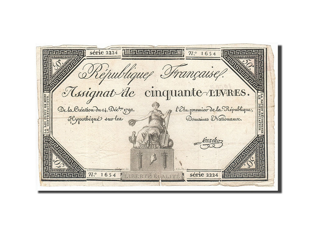 Francia, 50 Livres, 1792, KM:A72, 1792-12-14, MB, Lafaurie:164