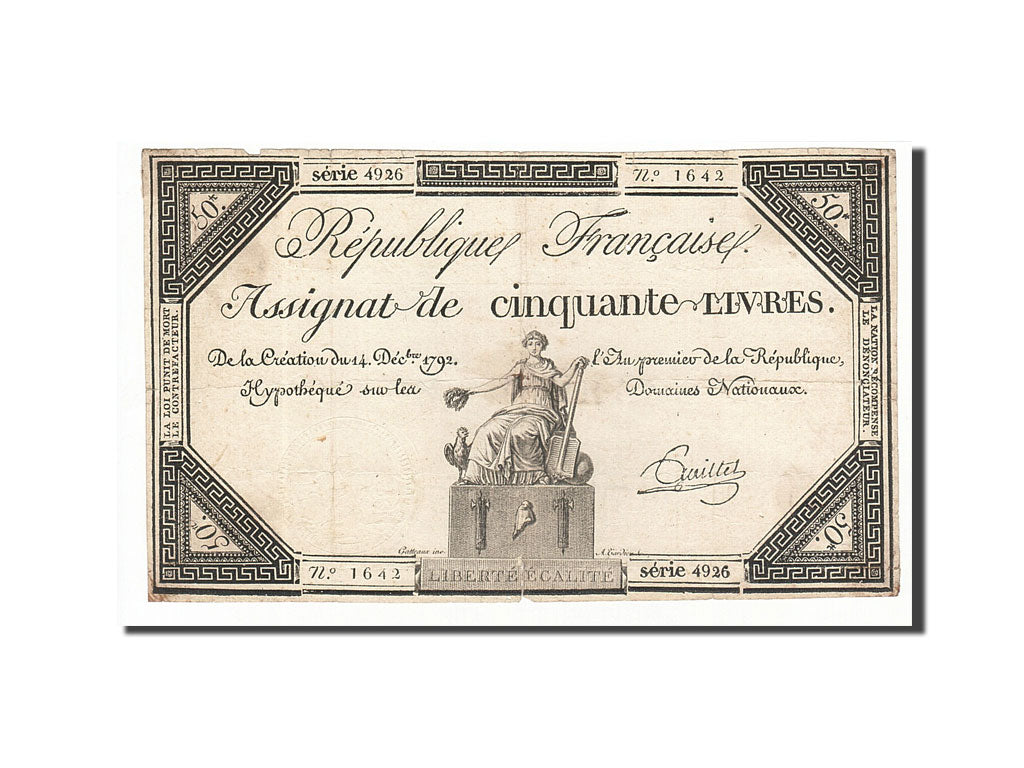 France, 50 Livres, 1792, KM:A72, 1792-12-14, VF(30-35), Lafaurie:164