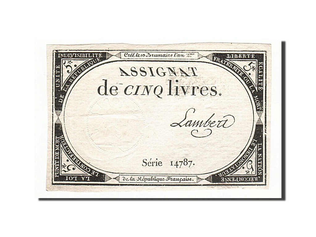 Billet, France, 5 Livres, 1793, 1793-10-31, Lambert, TTB+, KM:A76, Lafaurie:171