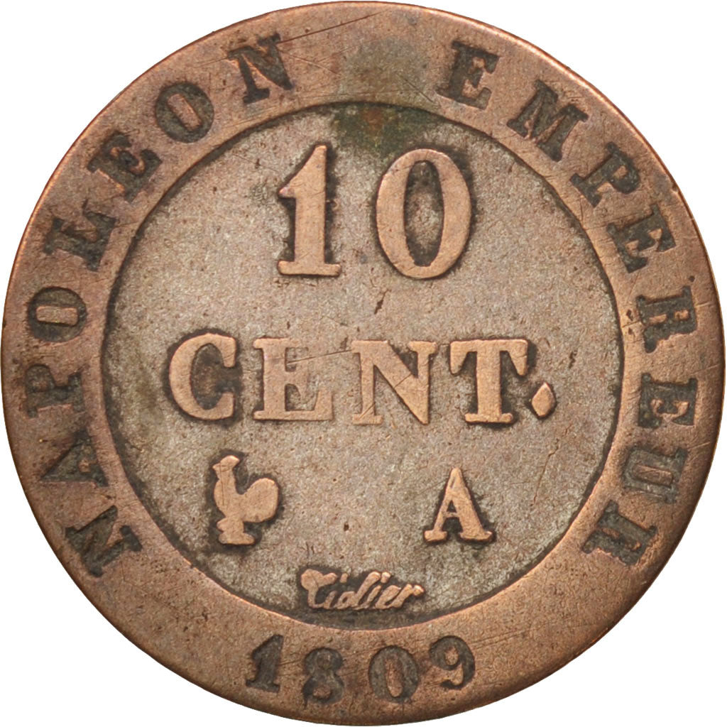 France, Napoléon I, 10 Centimes, 1809, Paris, VF(20-25), Billon, KM:676.1