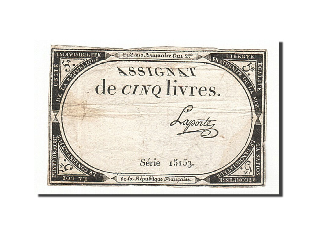 France, 5 Livres, 1793, Laporte, KM:A76, 1793-10-31, VF(20-25), Lafaurie:171