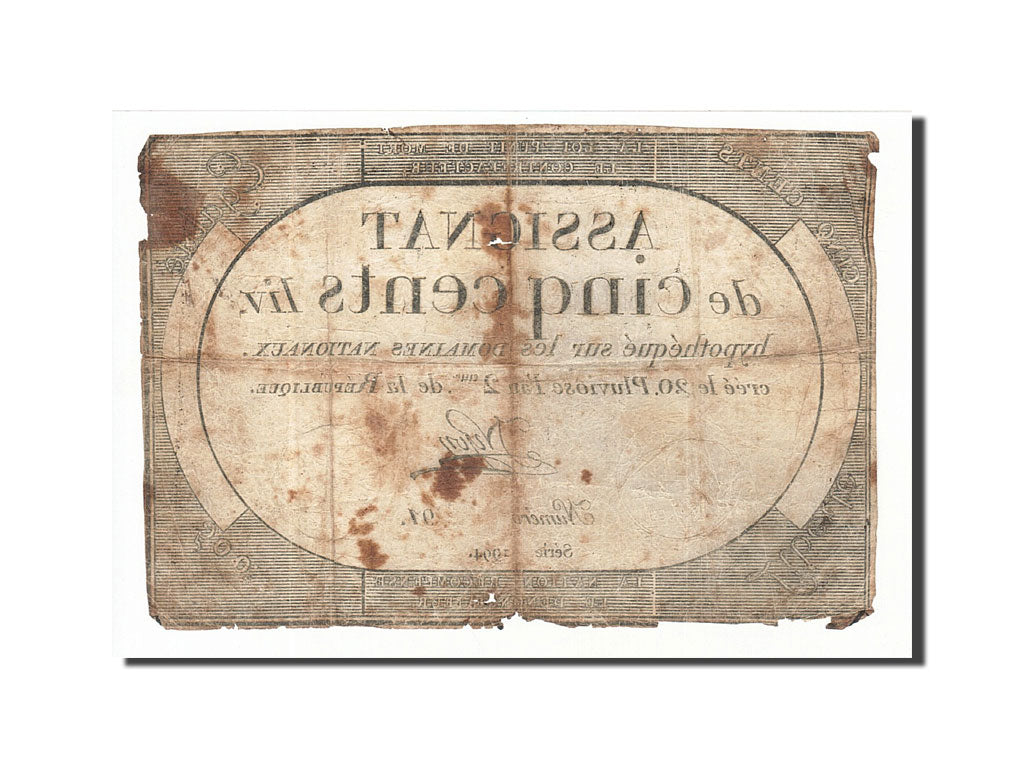 Banconote, Francia, 500 Livres, 1794, 1794-02-08, B+, KM:A77, Lafaurie:172