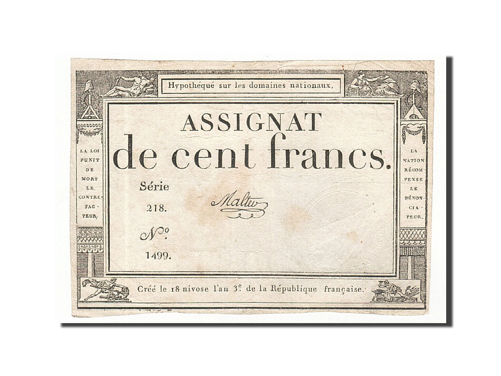 France, 100 Francs, 1795, Malter, KM:A78, 1795-01-07, EF(40-45), Lafaurie:173